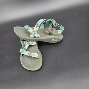 Chaco Z/1 Classic Women Sandals Olive Green Teal Strappy Geometric Print Size 7